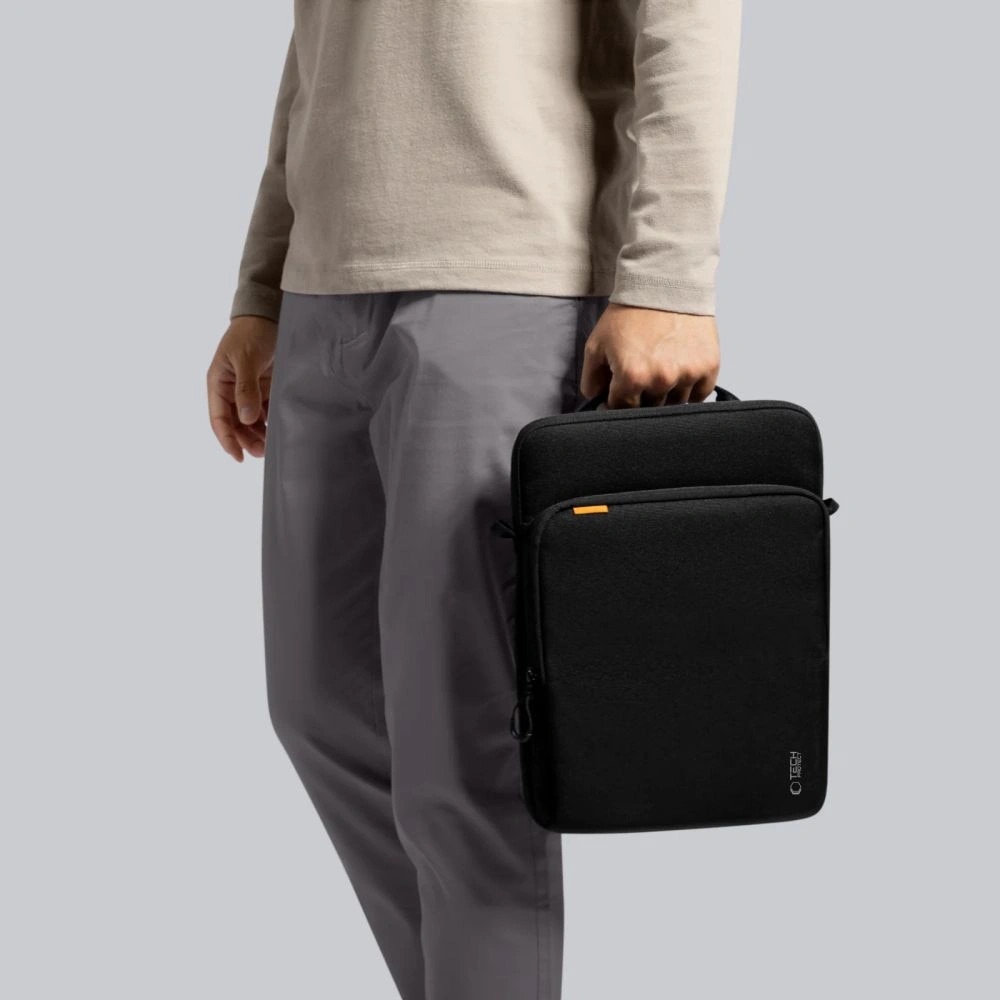 Geanta pentru laptop Tech-Protect Defender VR, neagra, 13-14 inci, set cu curea, dimensiuni 35,5x25,5x4,2cm