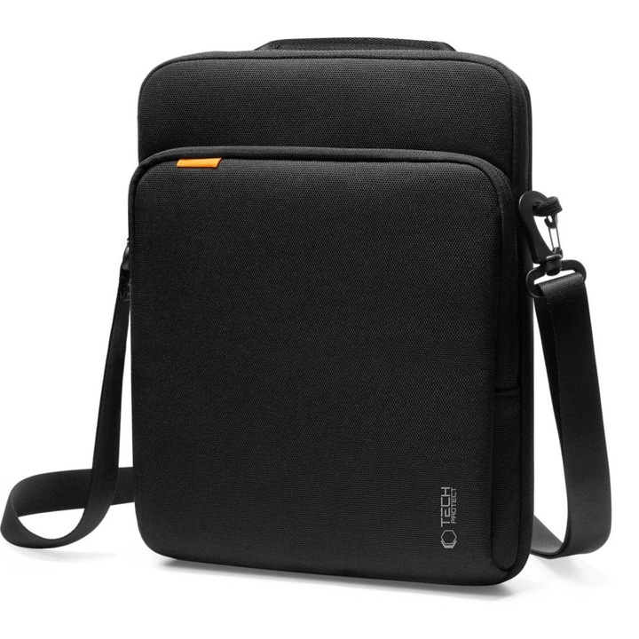 Geanta pentru laptop Tech-Protect Defender VR, neagra, 13-14 inci, set cu curea, dimensiuni 35,5x25,5x4,2cm