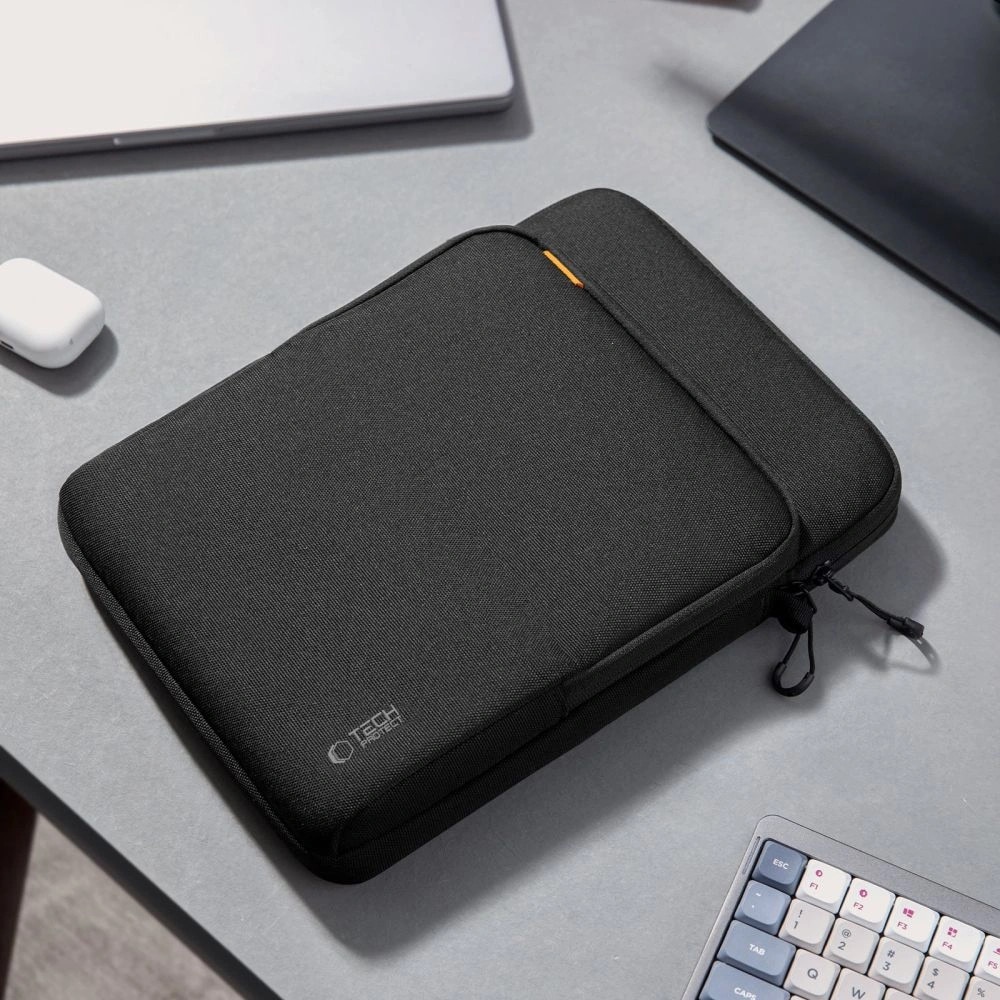 Geanta pentru laptop Tech-Protect Defender VR, neagra, 13-14 inci, set cu curea, dimensiuni 35,5x25,5x4,2cm
