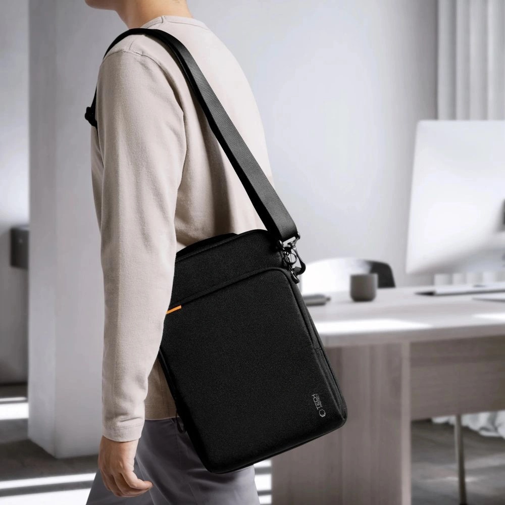 Geanta pentru laptop Tech-Protect Defender VR, neagra, 13-14 inci, set cu curea, dimensiuni 35,5x25,5x4,2cm