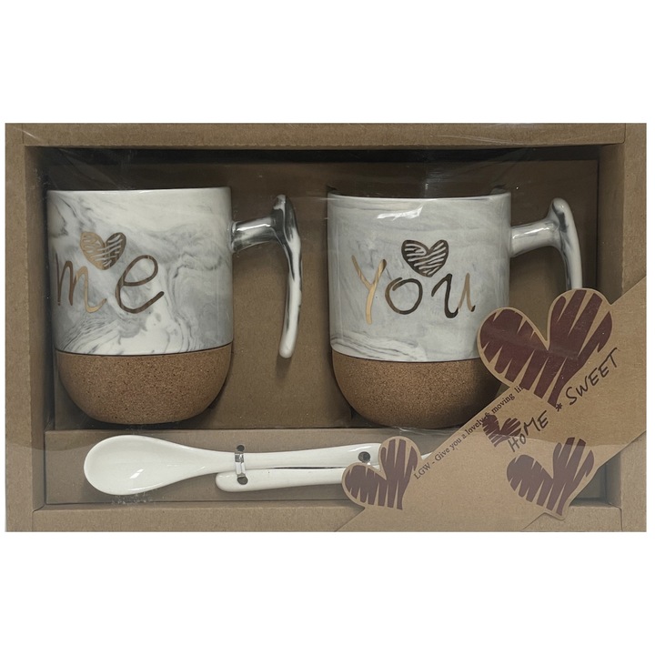 Sterling 2 db-os bögrekészlet, porcelán, márványminta, 27 x 17,5 x 8,3 cm, szürke / barna