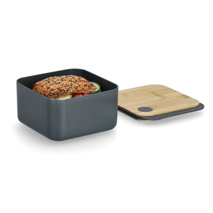 Контейнер с бамбуков капак, Zeller, 1100 мл, PET, антрацит, 15,4 x 14,1 x 8,2 см