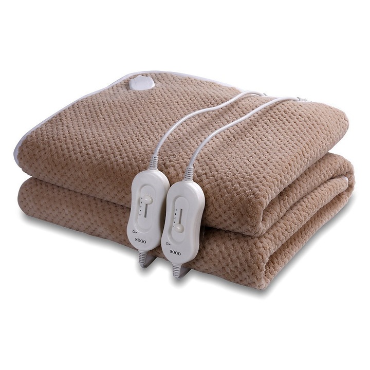 Електрическо одеяло Sogo, 160x140 см, 3 температурни настройки, коралов полар, за 2 души