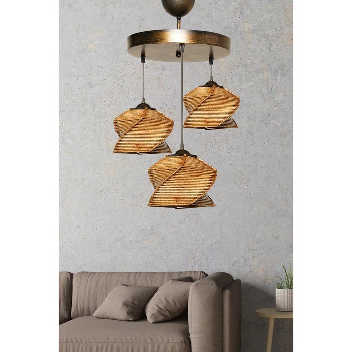 Полилей Opviq, метал, имитация на бамбукови капаци, 3 x E 27, 35x35см, 85см