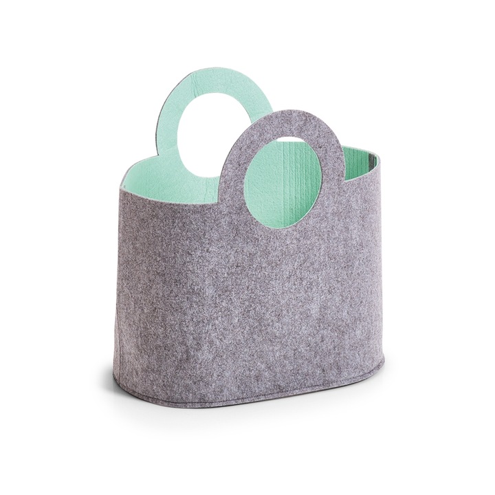Cos pentru rufe, Zeller, doua culori, gri si aqua, 28x23x12.5cm