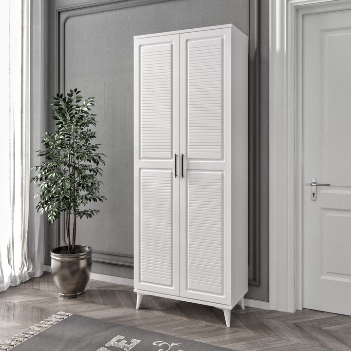 Woody Fashion cipősszekrény, 70x190x36,5cm, 100% melamin, több polccal, 1 darabos készlet