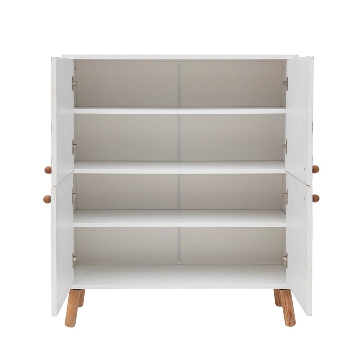 Woody Fashion multifunkcionális szekrény, 95x111x36cm, 18mm, fa lábak, 6 polc, fehér