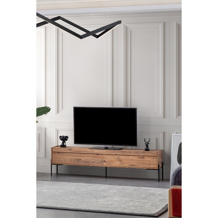 Comoda TV Woody Fashion Beskar, 177x32,7x47cm, picioare metalice, 18mm, culoare pin