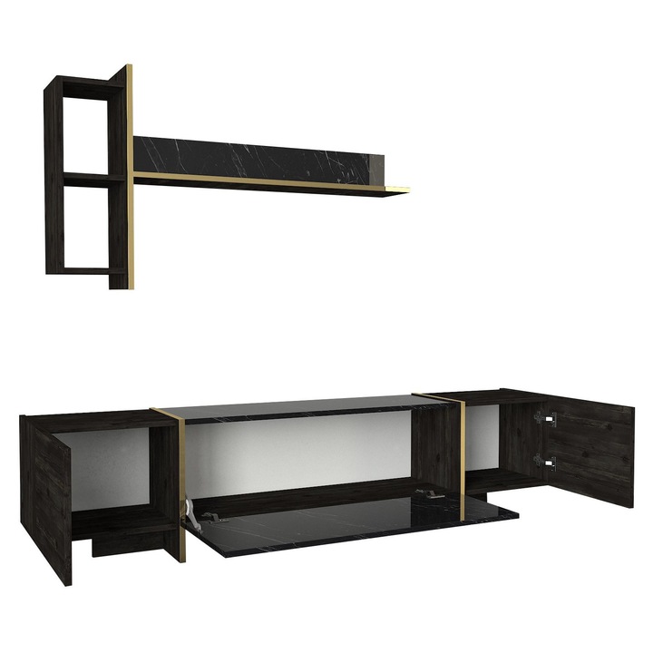 Set mobilier living Woody Fashion, negru, 180x45x32cm