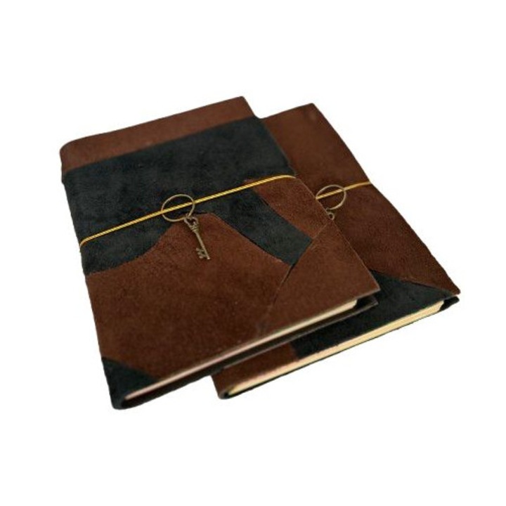 Agenda SimplyTexGoGlobal, Refillable, Piele Suede, Negru și Maro, 170x240mm