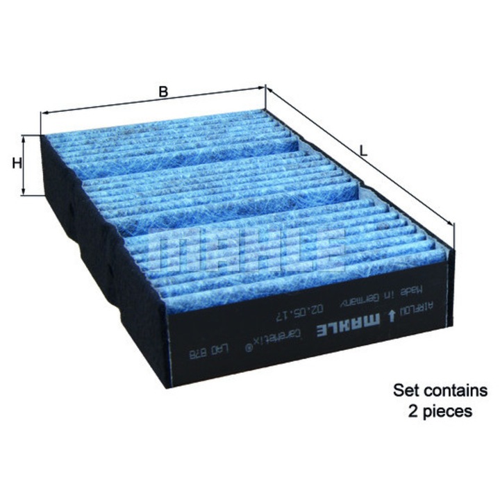 Mahle LAO 878/S szellőzőszűrők, aktív, antibakteriális, 253x133x40mm
