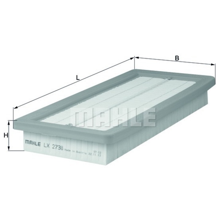 Въздушен филтър Mahle LX 2738, 332.5x146x41mm, дунапренен материал