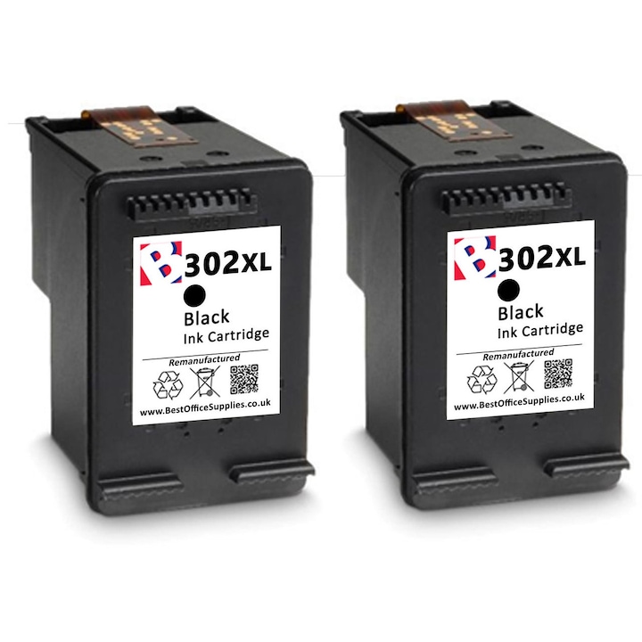 Kit 2 cartuse de cerneala 302xl Black, Compatibile HP DeskJet 1110 HP, 1112, 2100, 2130, 2132, 2136, 3630, 3632, 3634, 3636, 3637, 3639, H, OfficeJet 4650, P Envy 4520 e-All-in-One, 4521, 4522, 4527, 4528, HP OfficeJet 3800, 4650, 5200