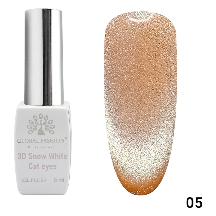 Oja semipermanenta, Snow White, 3D Cat Eye, Global Fashion 8ml, 05