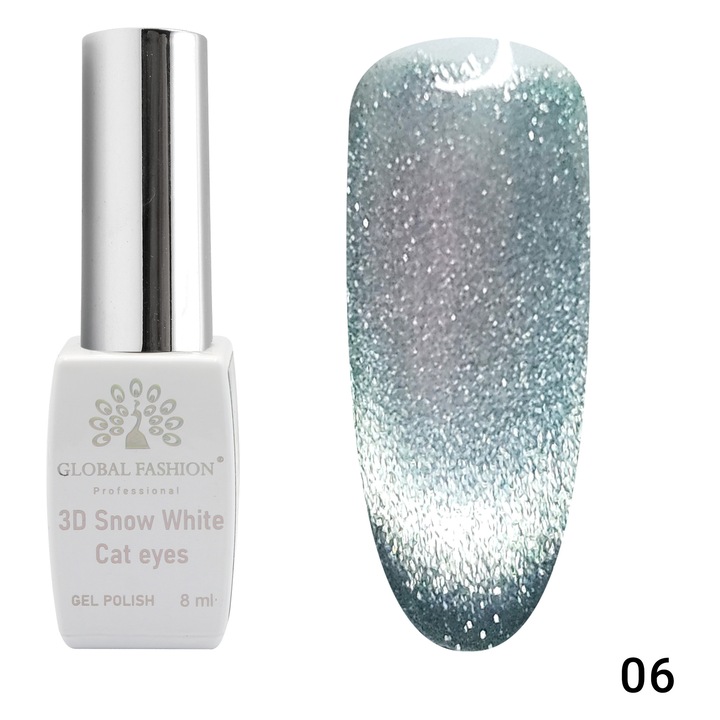 Oja semipermanenta, Snow White, 3D Cat Eye, Global Fashion 8ml, 06
