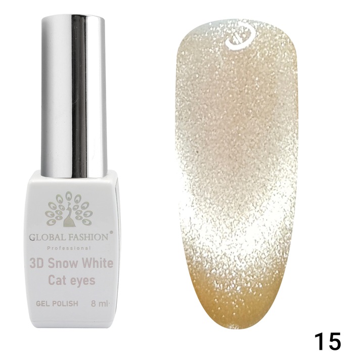 Oja semipermanenta, Snow White, 3D Cat Eye, Global Fashion 8ml, 15