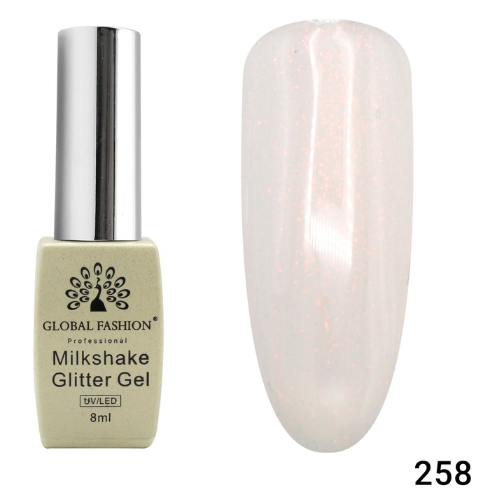 Oja semipermanenta, Milkshake Glitter, Global Fashion 8ml, 258