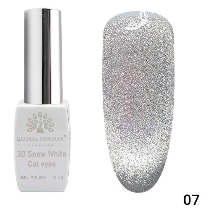 Oja semipermanenta, Snow White, 3D Cat Eye, Global Fashion 8ml, 07