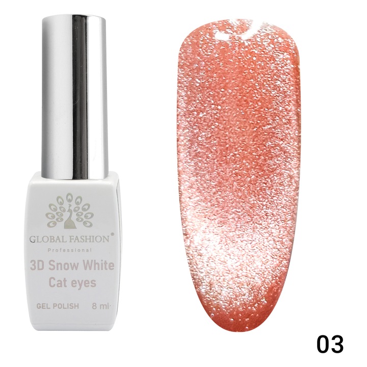 Oja semipermanenta, Snow White, 3D Cat Eye, Global Fashion 8ml, 03