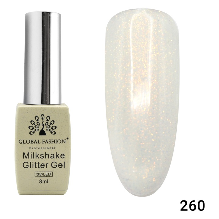 Oja semipermanenta, Milkshake Glitter, Global Fashion 8ml, 260