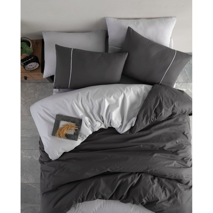 Lenjerie de pat dublu, Majoli Bahar Home Collection, 100% bumbac ranforce, 144TC, 117gsm, doubleface, 4 piese:cearsaf pilota 200x220cm, cearsaf pat 240x260 cm, 2 fete de perna 50x70cm, Berlin