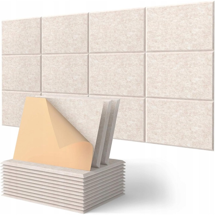 Panouri acustice Luka set 12 crem autoadezive 30x40x0,9cm, reducere zgomot, durabilitate exceptională