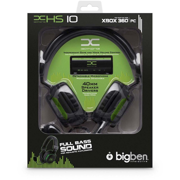 Xbox 360 headset, levehető mikrofon, vezetékes csatlakozás, fekete-zöld