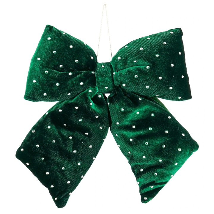 Papion din satin verde cu pietre 20 x 23 cm