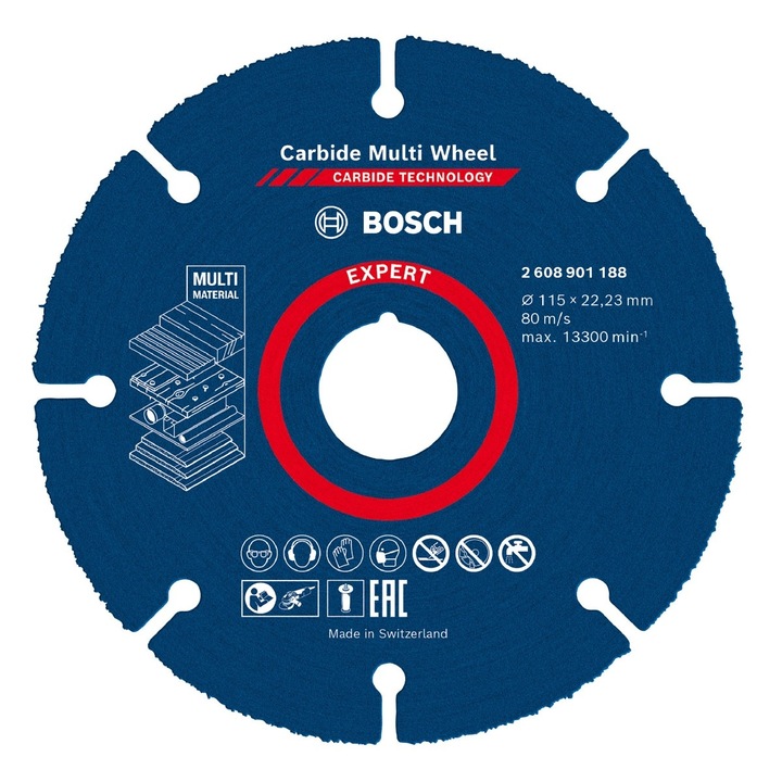 Gyémánttárcsa, szegmensekkel, fa / építőanyagok / műanyag vágásához, Bosch X-Lock Expert keményfém multikorong, 115 x 22,23 mm, 2608901188