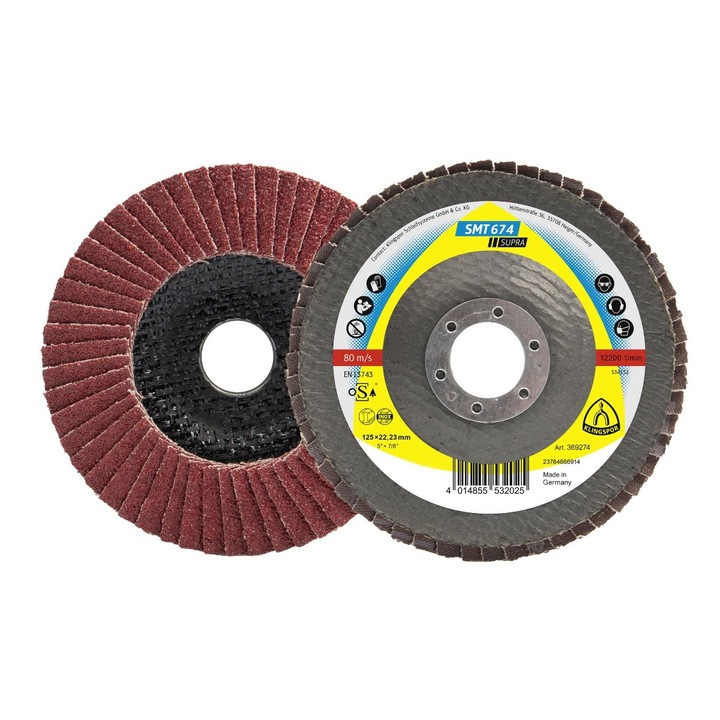 Disc lamelar frontal, pentru metal, Klingspor SMT 674, 125 x 22.23 mm, granulatie 80