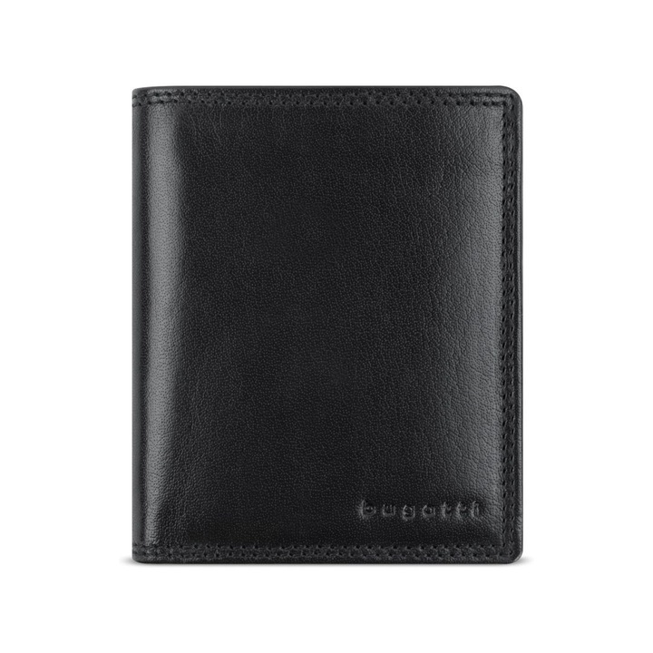 Мъжки портфейл Bugatti Primo, 491321, естествена кожа, вертикален дизайн, CI отделение, черен