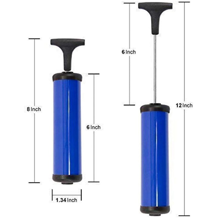 Pompa de umflat portabila pentru mingi, set cu ac, furtun de extensie, albastra
