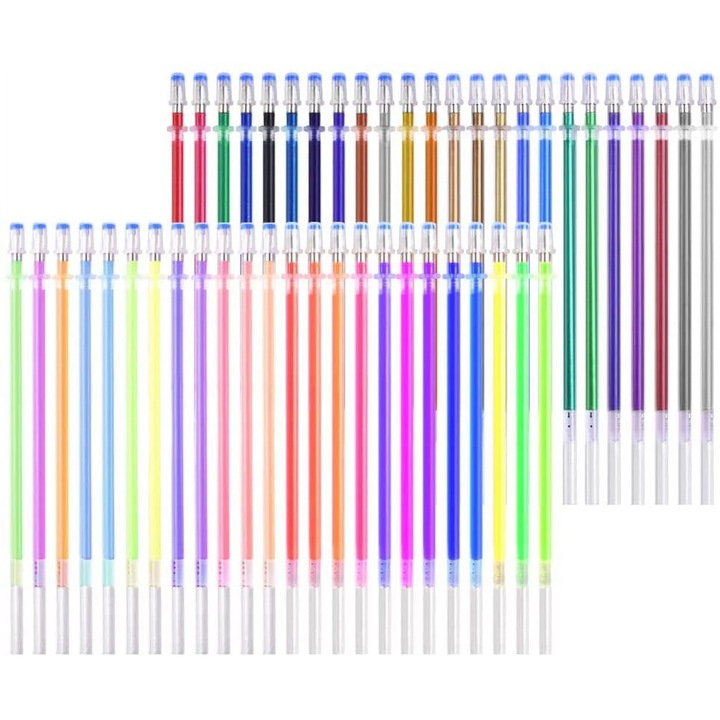Set de pixuri gel glitter YANYXR BCS3234456, 48 culori glitter si neon, cu husa, multicolor