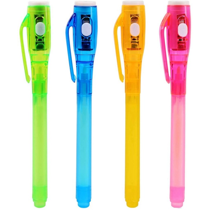 Pix cu cerneala invizibila YANYXR BCS3234554, cu lumina UV integrata pentru mesaje secrete, multicolor