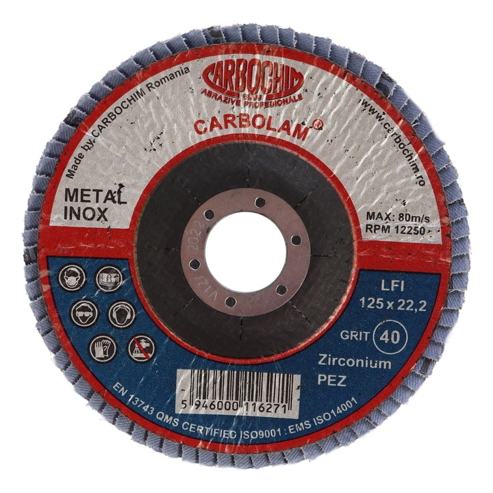 Disc lamelar frontal Carbochim SFI, 125x22mm, granulație 40, pentru oțel/inox