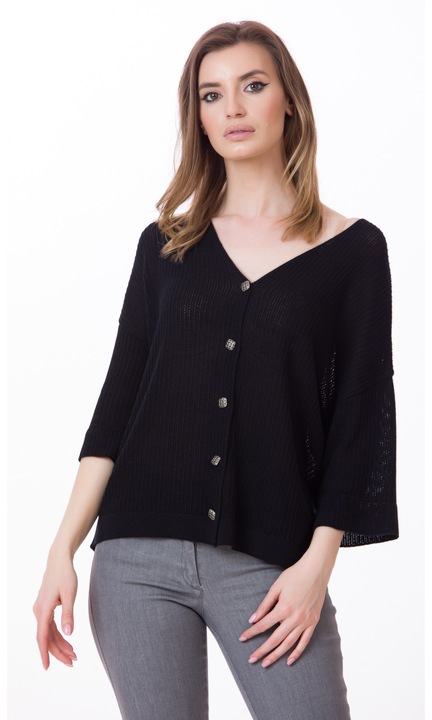 Cardigan tricotat Be You, fucsia, croi over, Negru