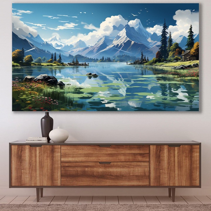 Tablou Canvas- Mountain Illustration 35x50, panza cu sasiu din lemn gata de agatat decor pentru living sau dormitor