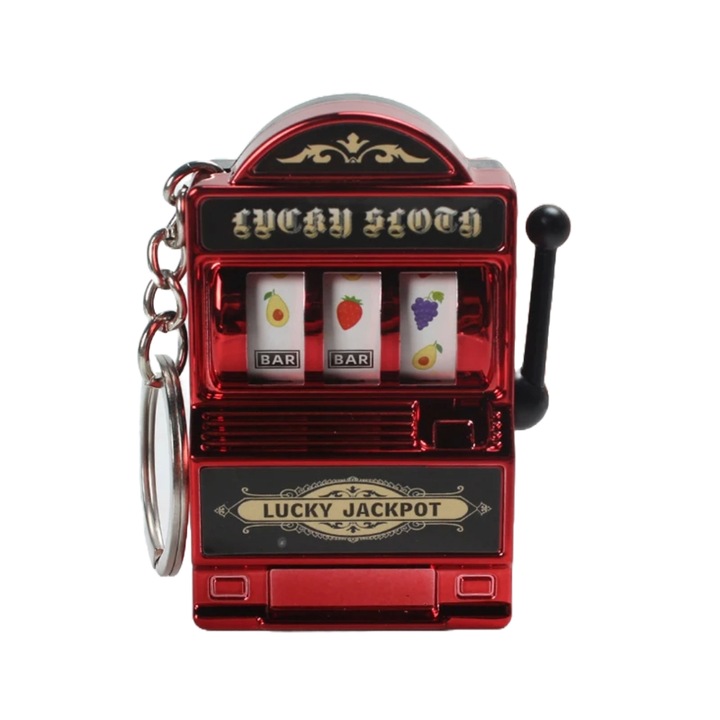 Breloc Slot Machine, Mecanism Functional, Model Lucky Jackpot, 4x6 cm, Plastic, Rosu, Dalimag