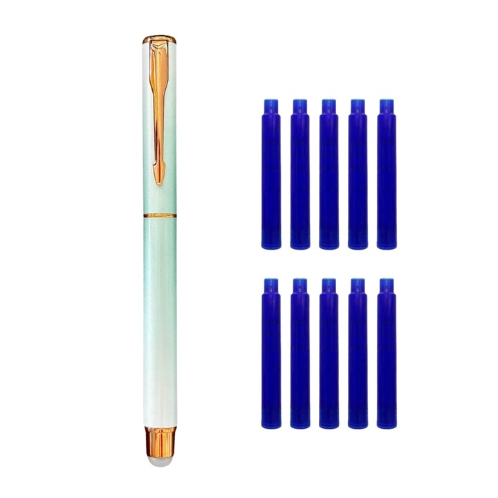 Stilou metalic cu cerneala termosensibila, radiera si rezerve, Verde pastel