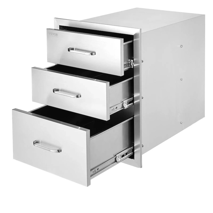 Külső fiók, 3 szint, rozsdamentes acél, ezüst, 36x52x58cm