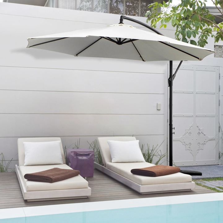 Градински чадър със странична опора, колянов механизъм, кръстата основа, кремав, В 295x245 см