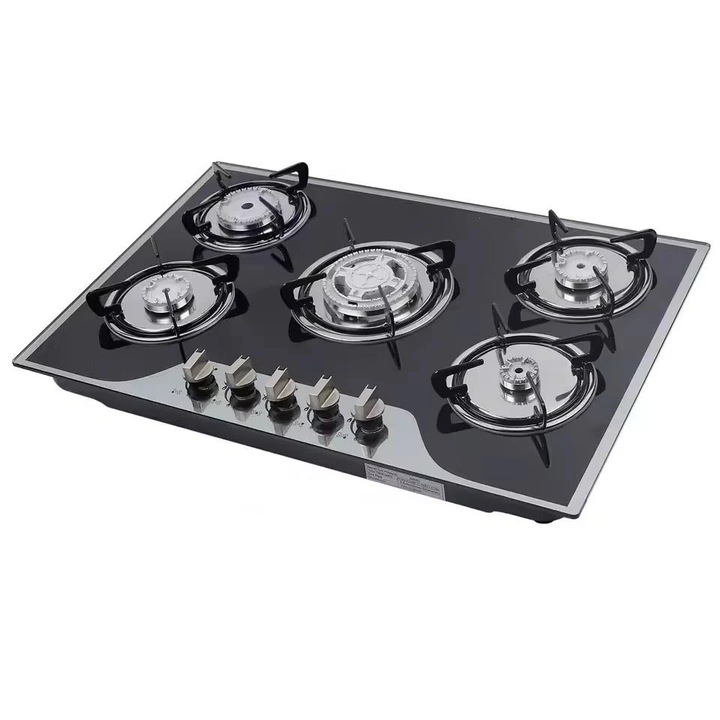 Gáztűzhely, 5 zónás, LPG/NG, 2000Pa, Fekete