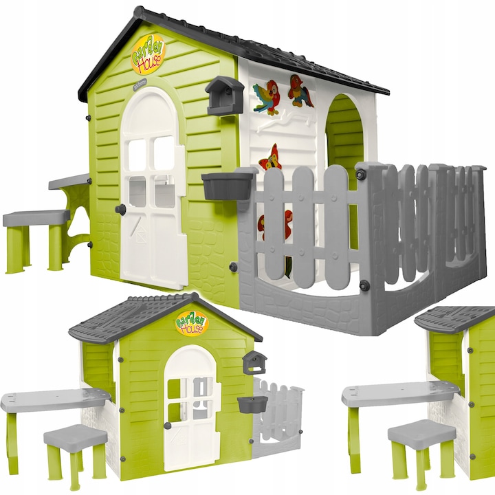 Casuta de joaca, Luka, cu gard, masa si scaunel, multicolor, 2XL, 220x122x120,5cm