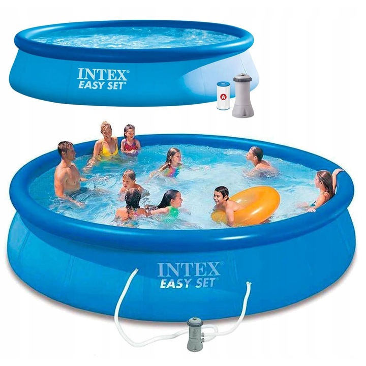 INTEX Easy Kerek Medence, PVC, 396x84cm, Szűrőpumpával, Kék, Szett