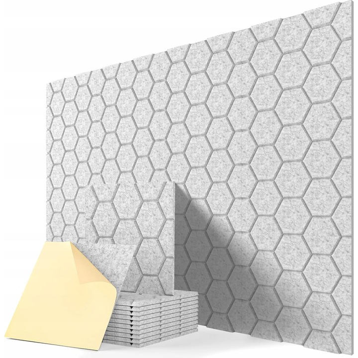 Set 12 Panouri Acustice Hexagonale, Luka, 30 x 30 x 0.9 cm, Gri