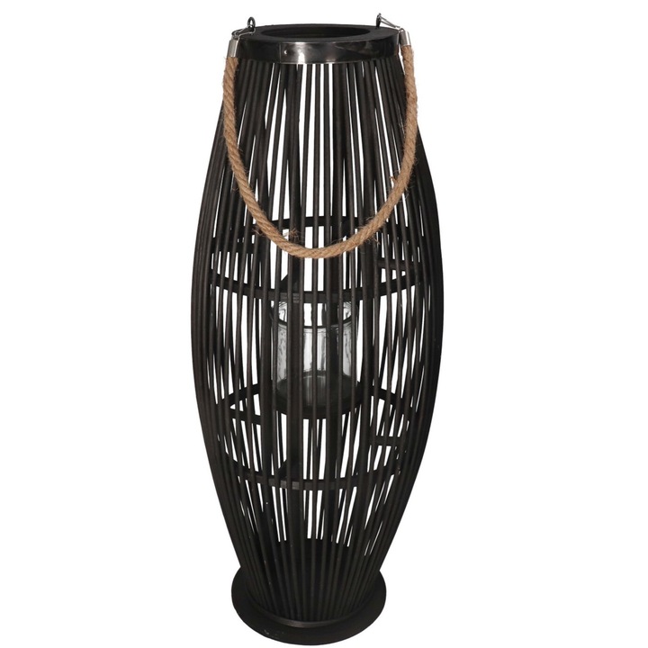 Felinare rattan, DEKO, 90x33cm, negru, cu suport pentru lumanare