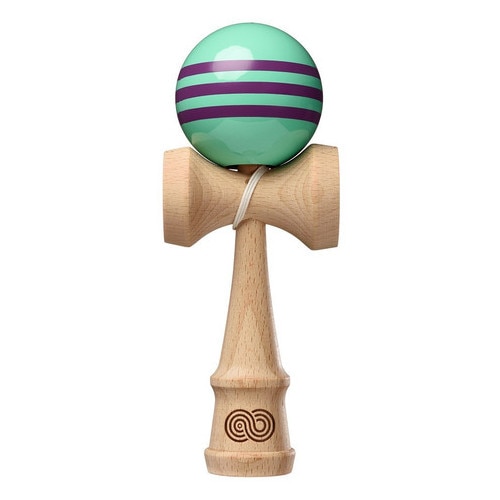 Joc de indemanare Kendama USA Kaizen Triple Stripe Gloss albastru cu trei linii mov