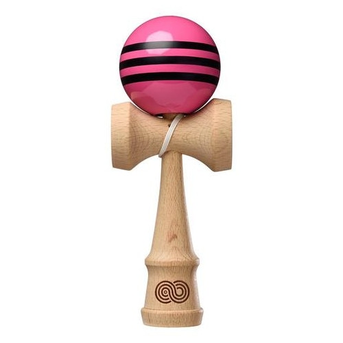 Joc de indemanare Kendama USA Kaizen Triple Stripe Gloss roz cu trei linii negre
