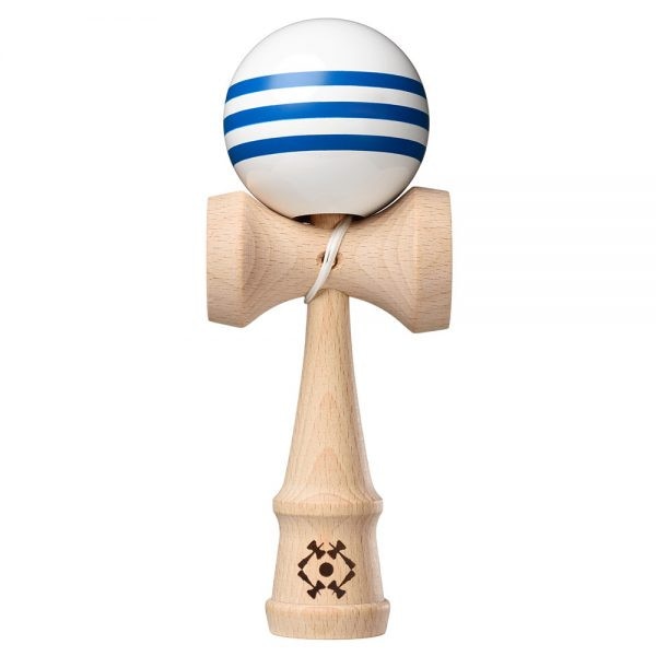 Joc de indemanare Kendama Tribute Triple Stripe alb cu trei lini albastre