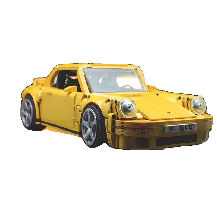 Конструктор Състезателна кола, 1515 части, Екологичен материал, 37 x 18 x 12 см, Жълт